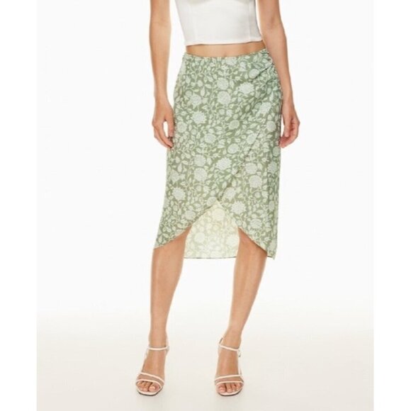 Wilfred Cressida Satin Light Birch Floral Midi Wrap Skirt Green Boho Coquette 6 - Picture 2 of 11